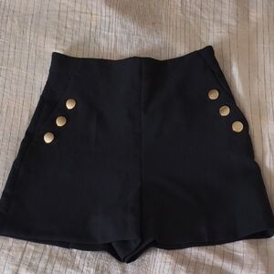 Zara Black High-Waist Shorts with Gold Buttons